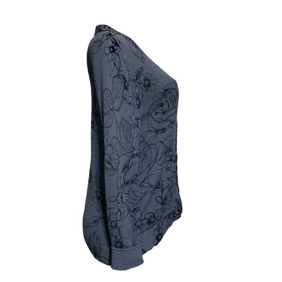 Chico's Cardigan Sweater Women's Size 1/M Blue Button Front Floral Linen Blend - Picture 4 of 14